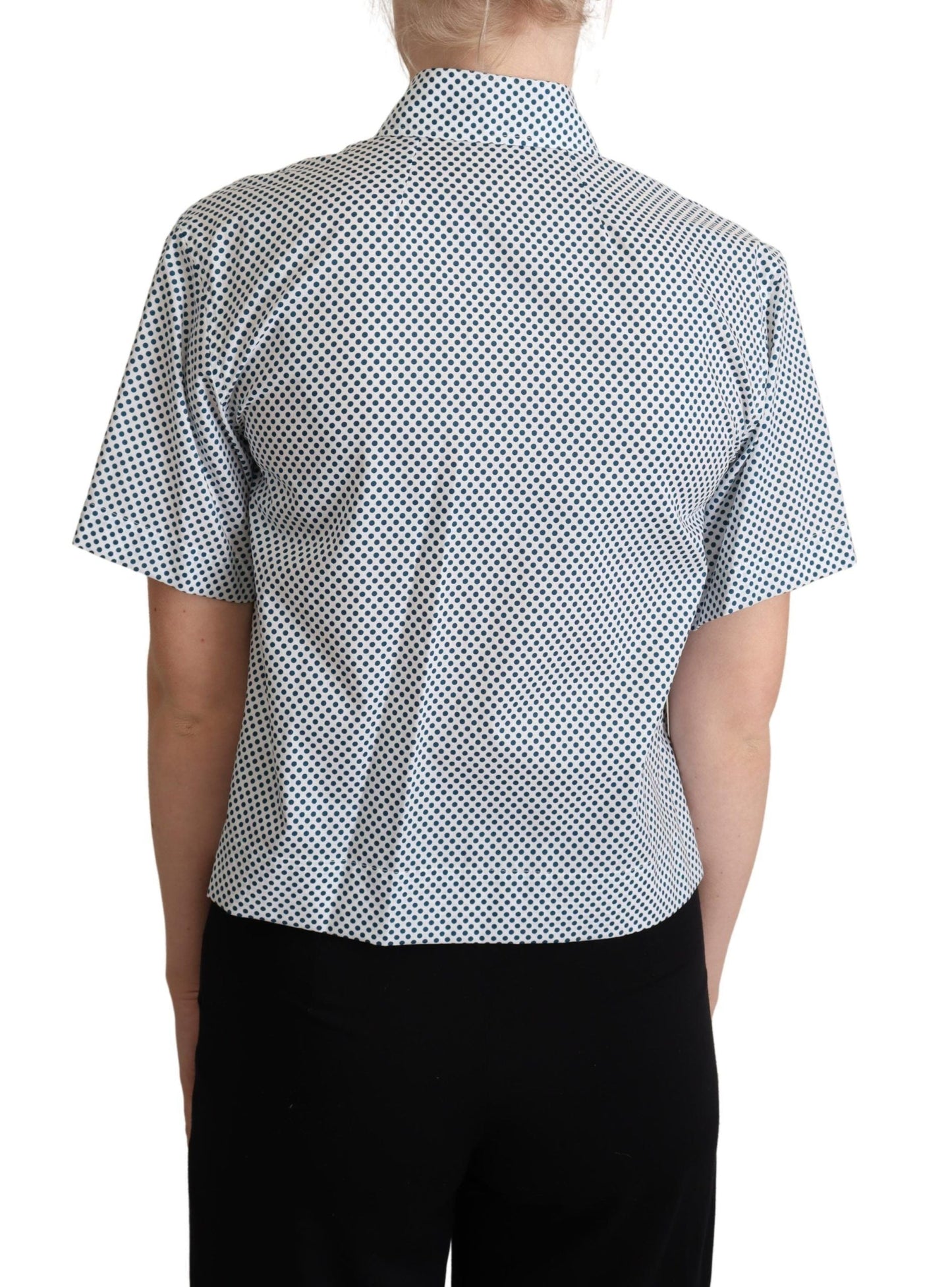 Dolce & Gabbana White Blue Polka Dot Cotton Women's Shirt