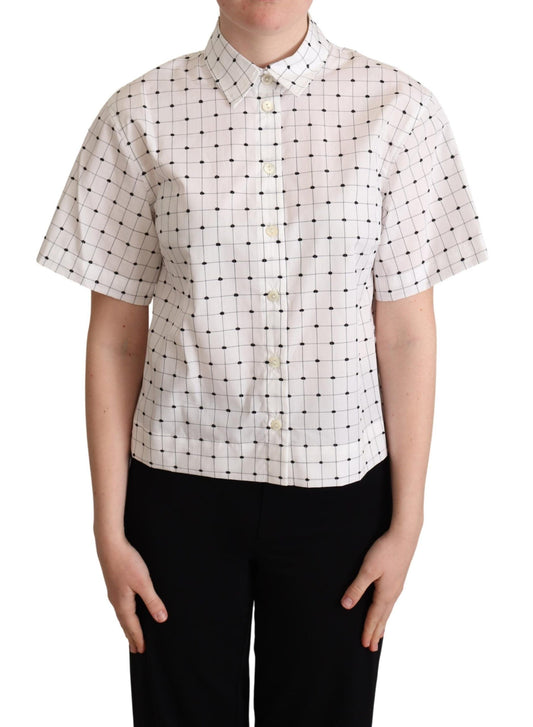 Dolce & Gabbana White Polka Dot Cotton Collared Shirt Women's Top
