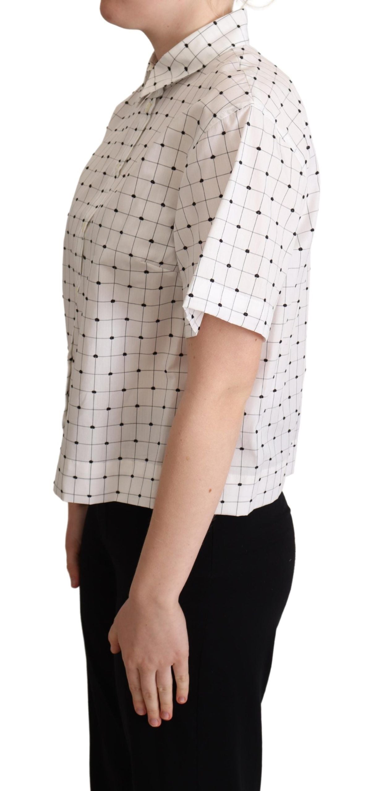Dolce & Gabbana White Polka Dot Cotton Collared Shirt Women's Top