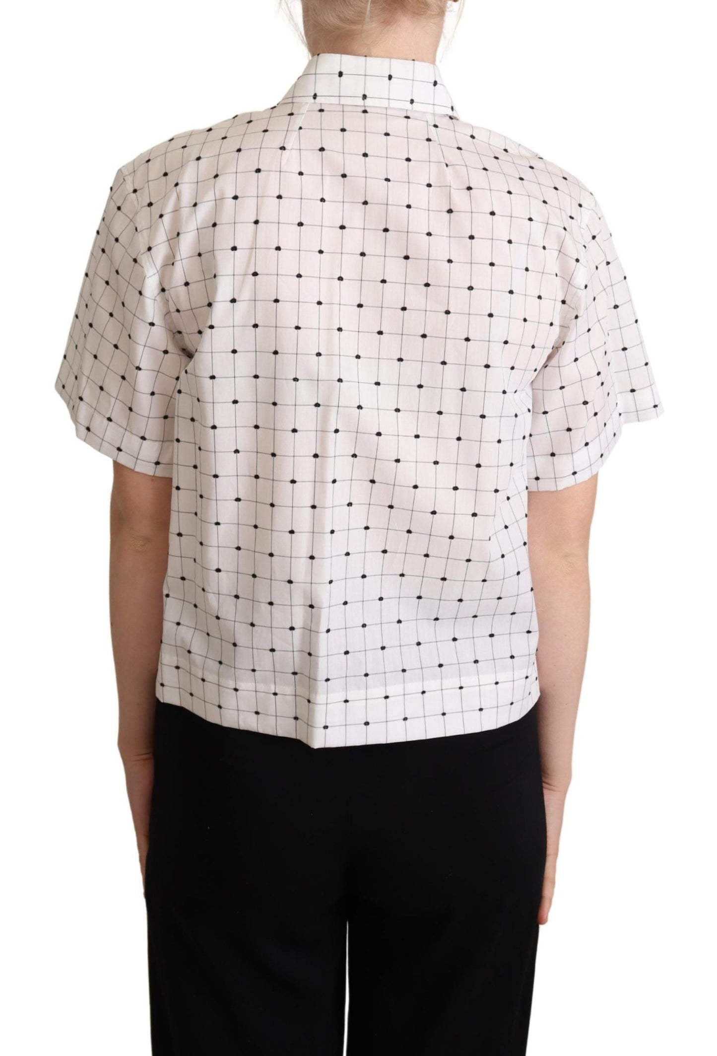 Dolce & Gabbana White Polka Dot Cotton Collared Shirt Women's Top