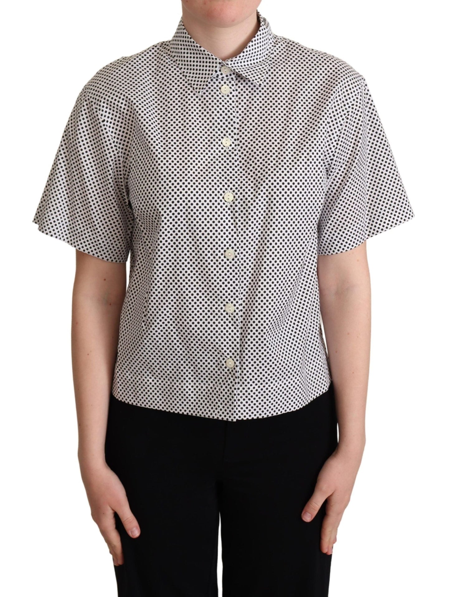 Dolce & Gabbana Black Polka Dot Collared Shirt Women's White