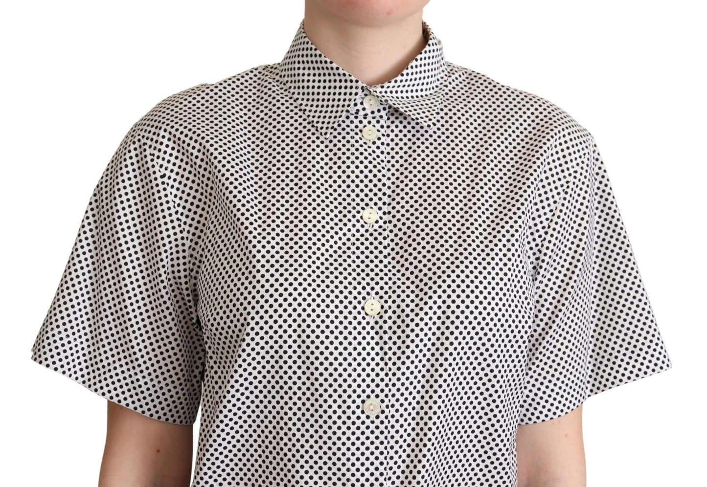 Dolce & Gabbana Black Polka Dot Collared Shirt Women's White