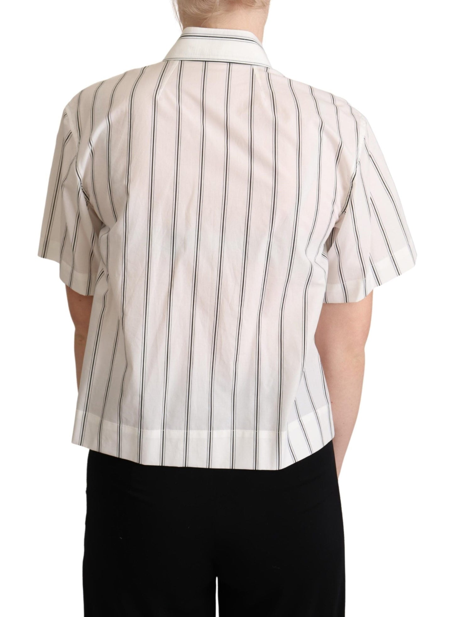 Dolce & Gabbana White Black Stripes Collared Shirt Women's Top