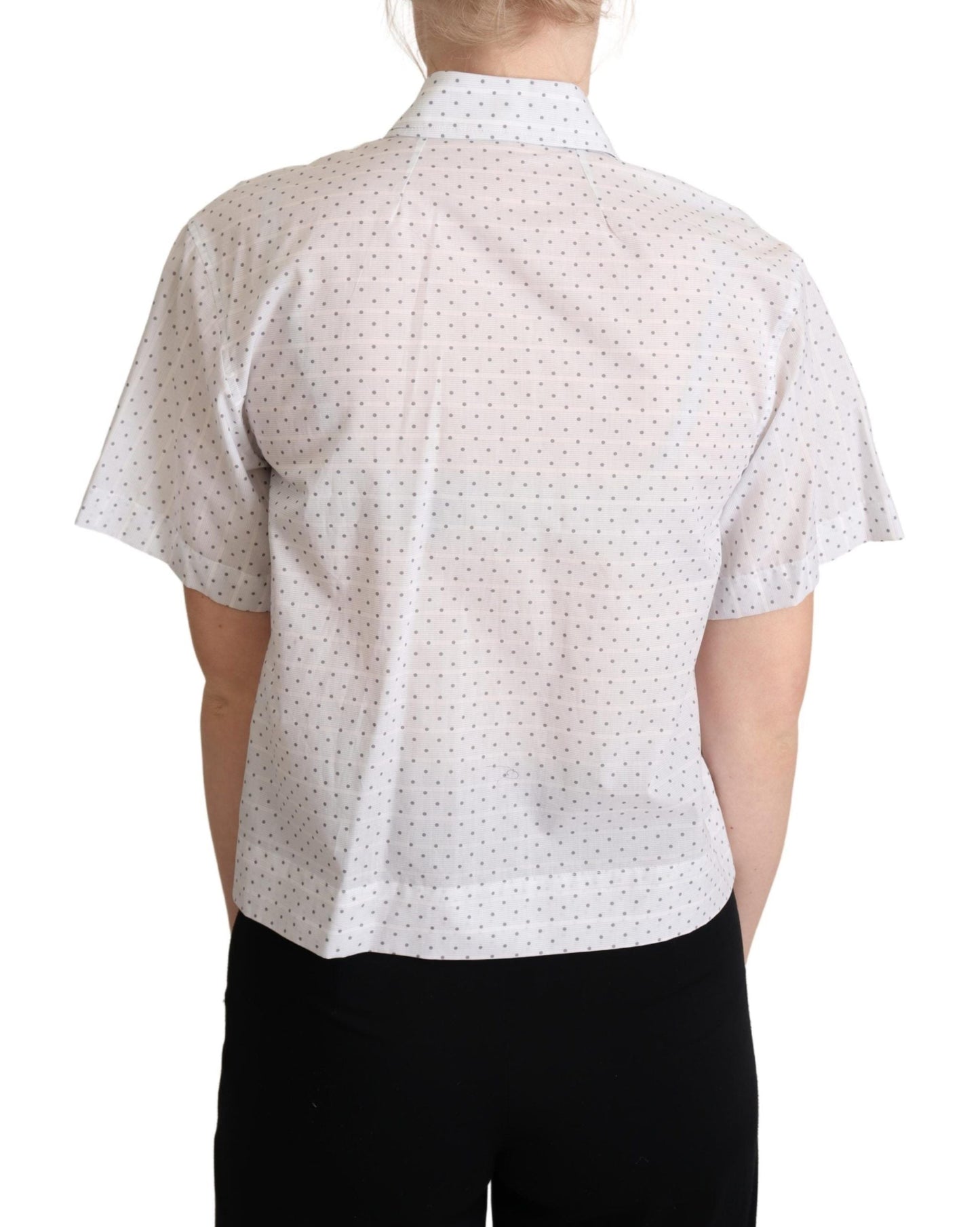 Dolce & Gabbana White Black Polka Dots Collar Blouse Women's Shirt