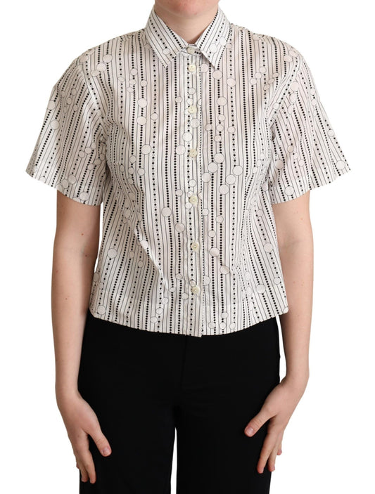 Dolce & Gabbana White Circles Dots Collared Button Up Women's Shirt