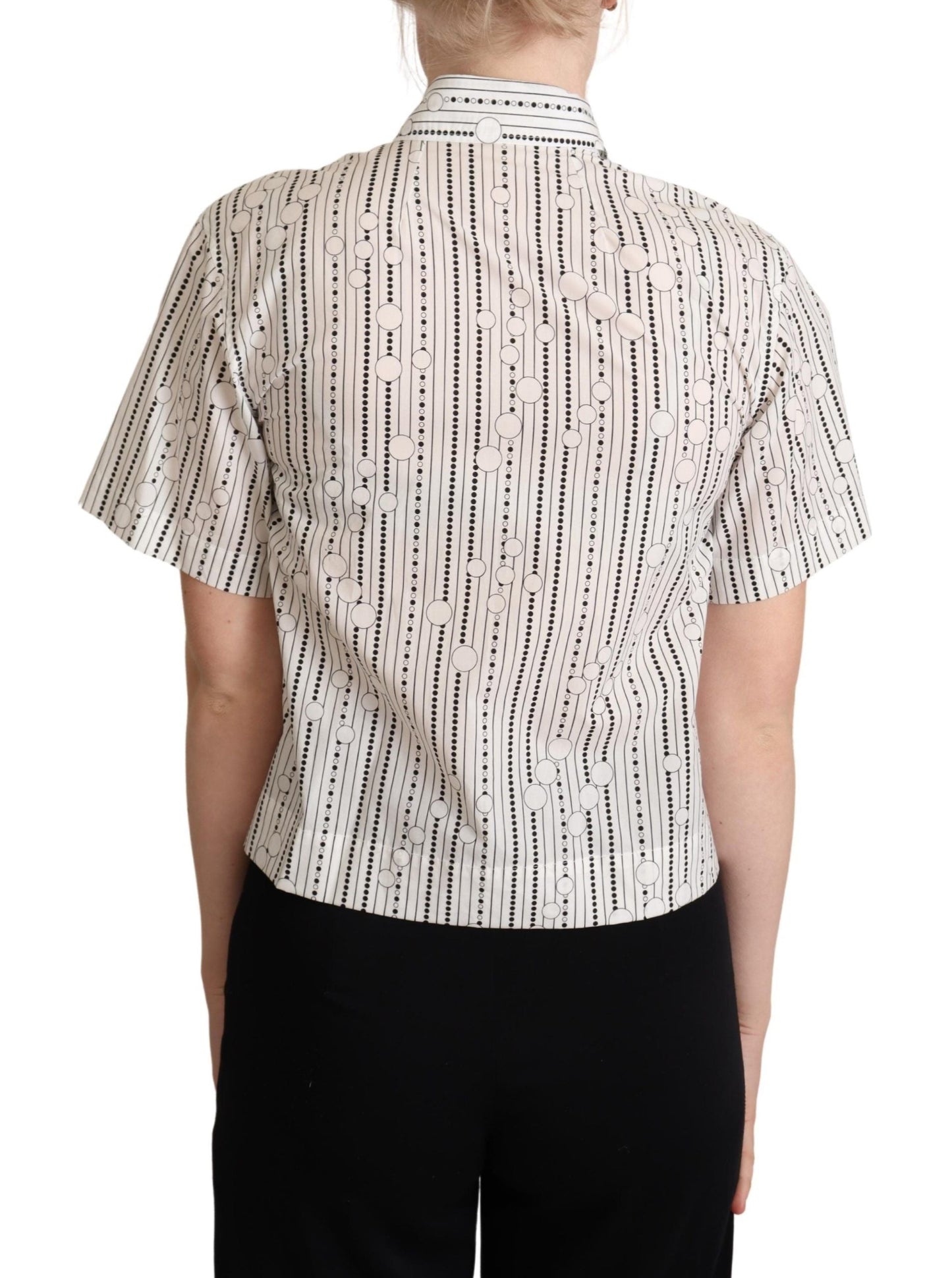 Dolce & Gabbana White Circles Dots Collared Button Up Women's Shirt