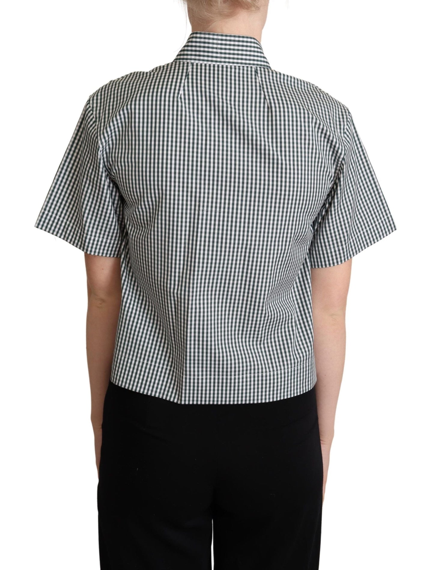 Dolce & Gabbana White Green Cotton Check Shirt Blouse Women's Top