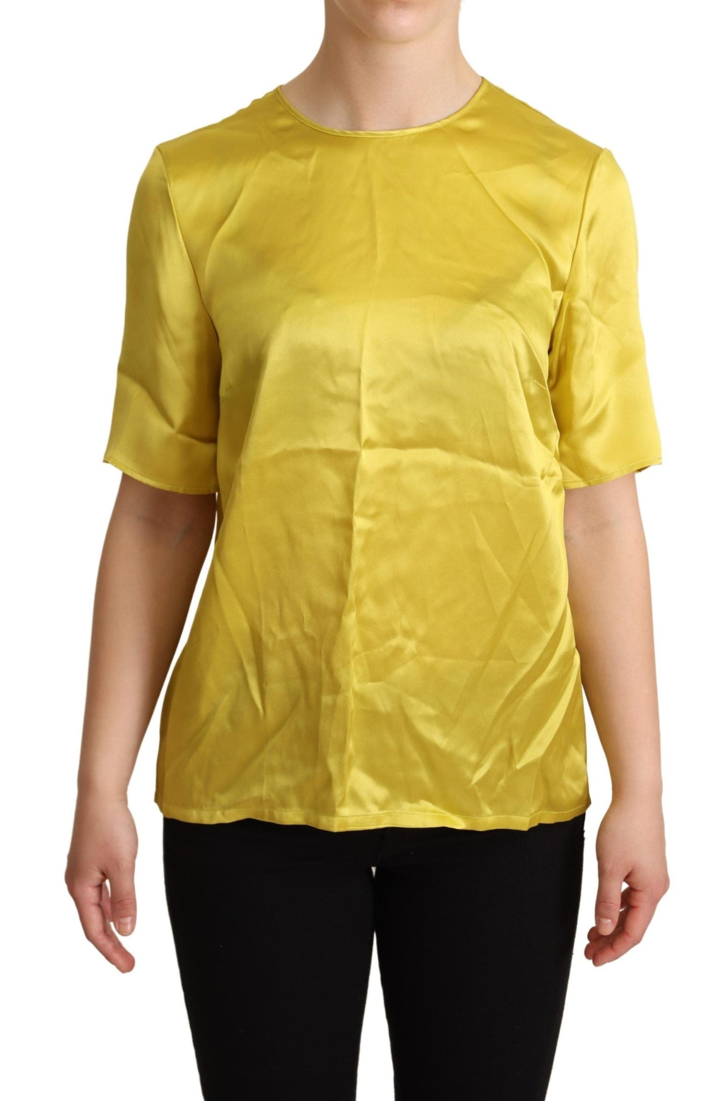 Dolce & Gabbana Yellow Silk Short Sleeve Blouse Women's T-shirt
