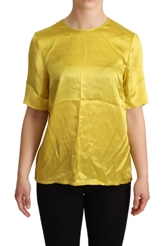Dolce & Gabbana Yellow Silk Short Sleeve Blouse Women's T-shirt