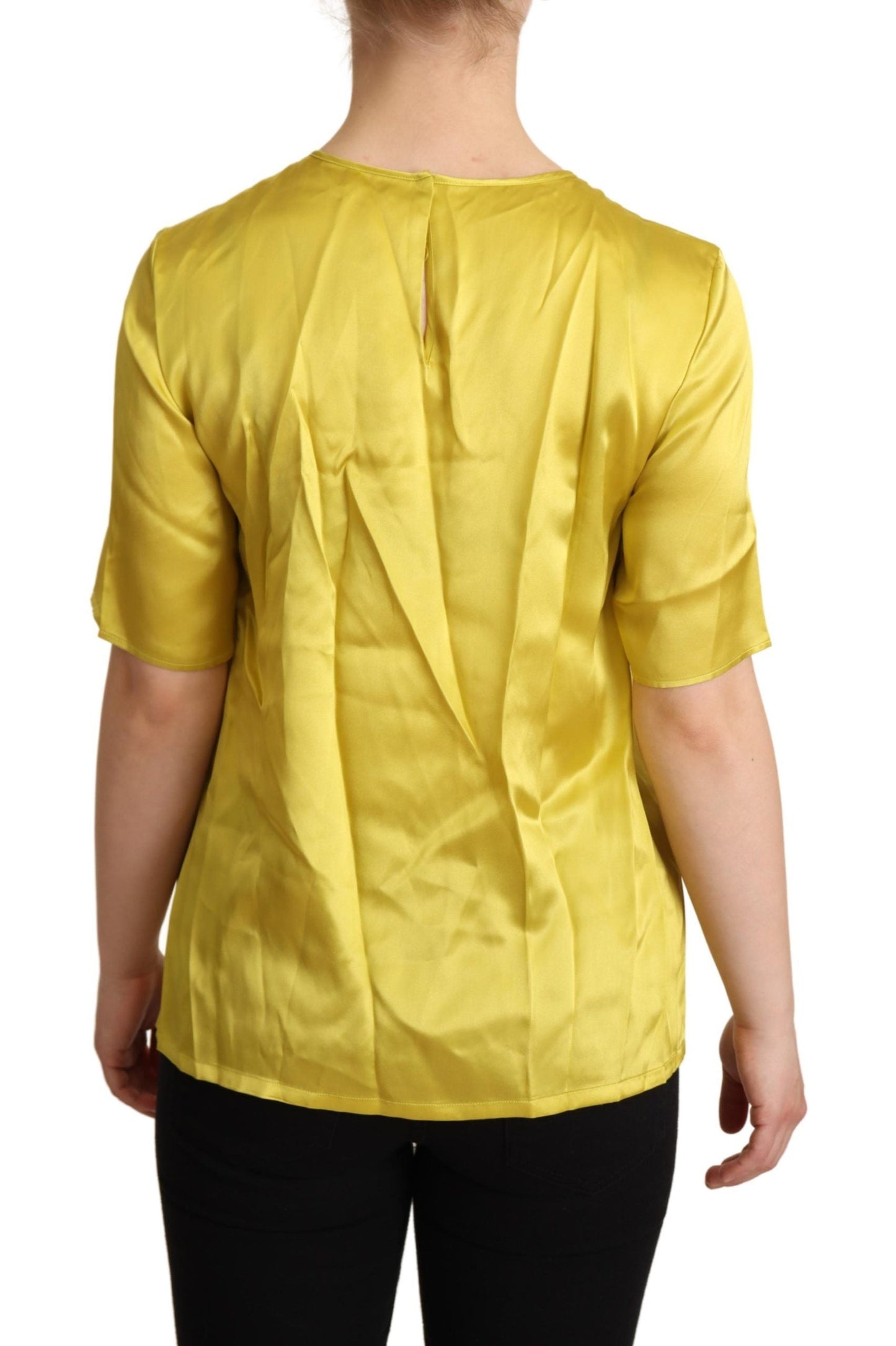 Dolce & Gabbana Yellow Silk Short Sleeve Blouse Women's T-shirt