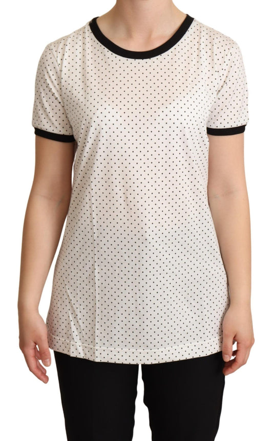 Dolce & Gabbana White Dotted Crewneck Cotton Women's T-shirt