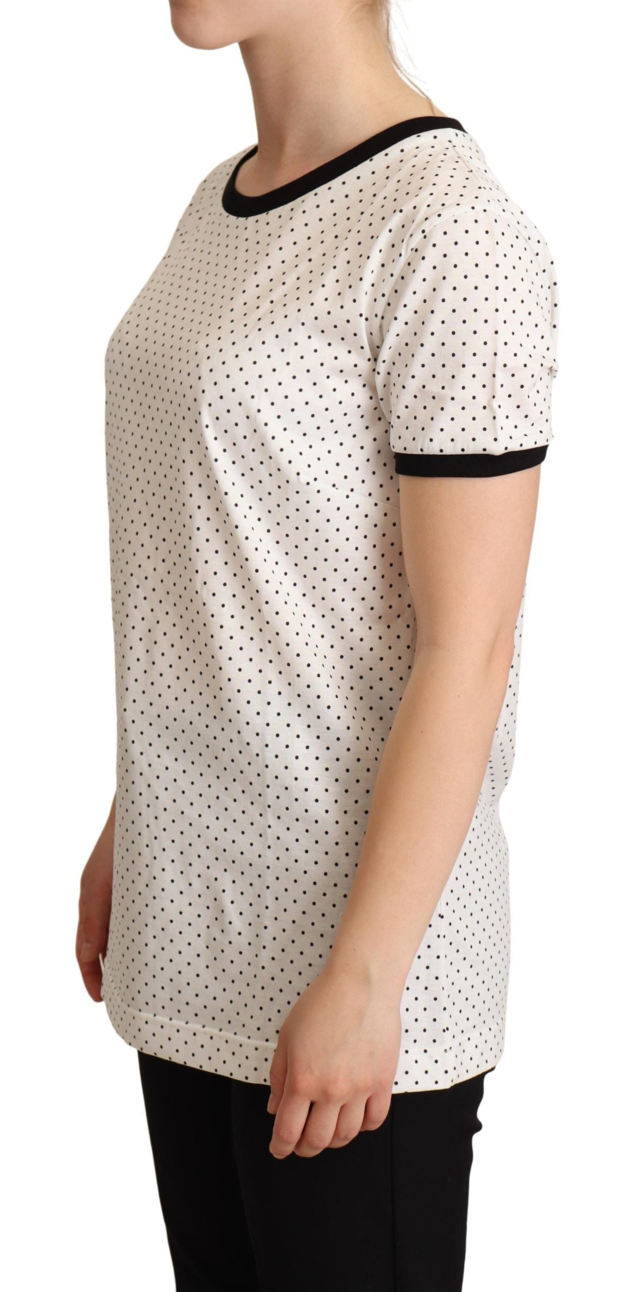 Dolce & Gabbana White Dotted Crewneck Cotton Women's T-shirt