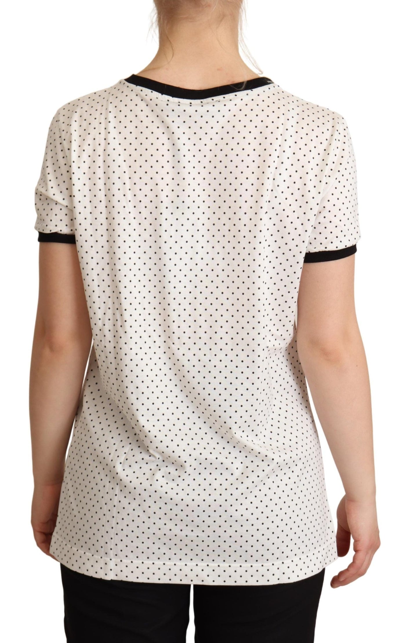 Dolce & Gabbana White Dotted Crewneck Cotton Women's T-shirt