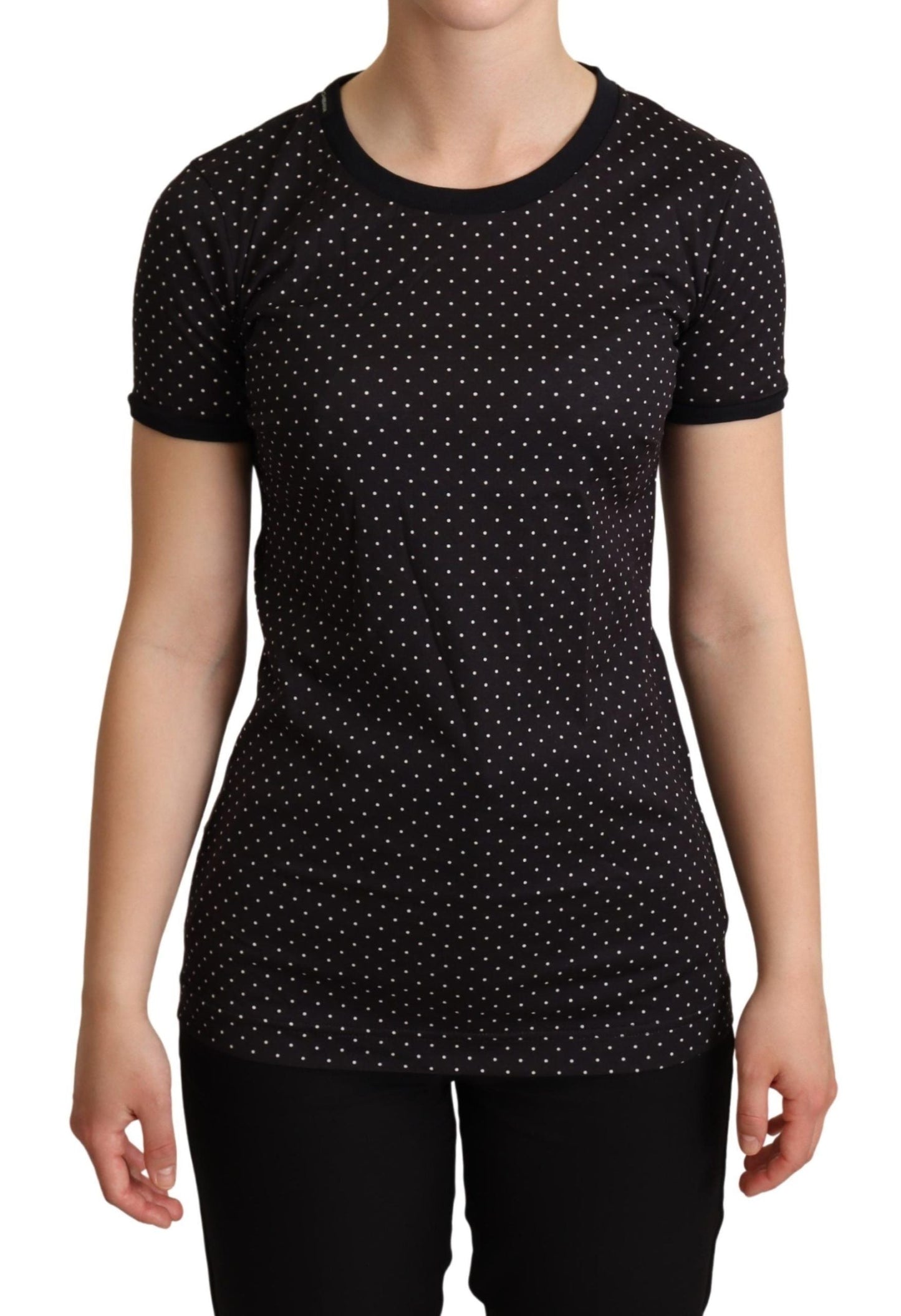 Dolce & Gabbana Black Dotted Crewneck  Cotton Women's T-shirt