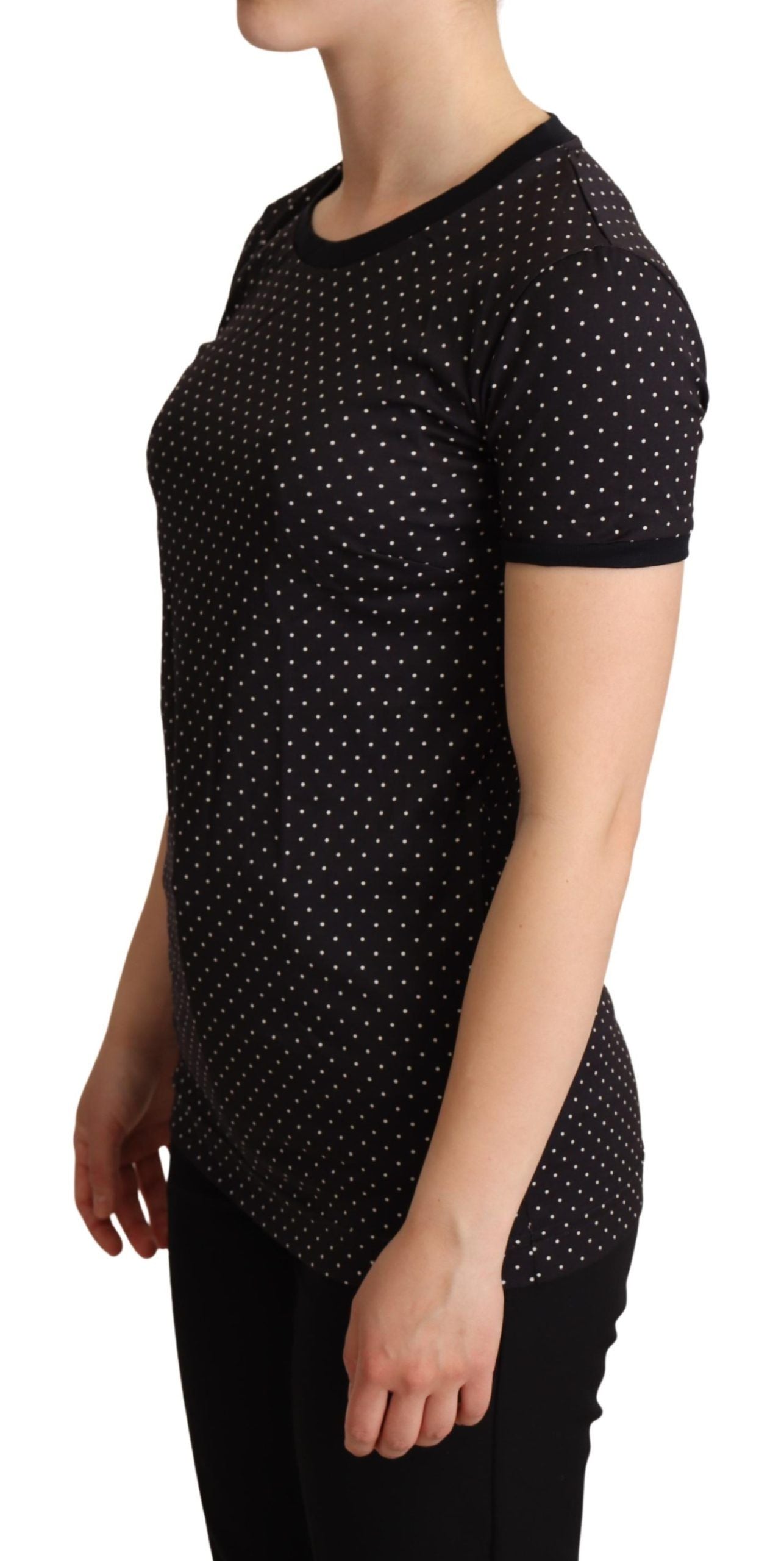 Dolce & Gabbana Black Dotted Crewneck  Cotton Women's T-shirt