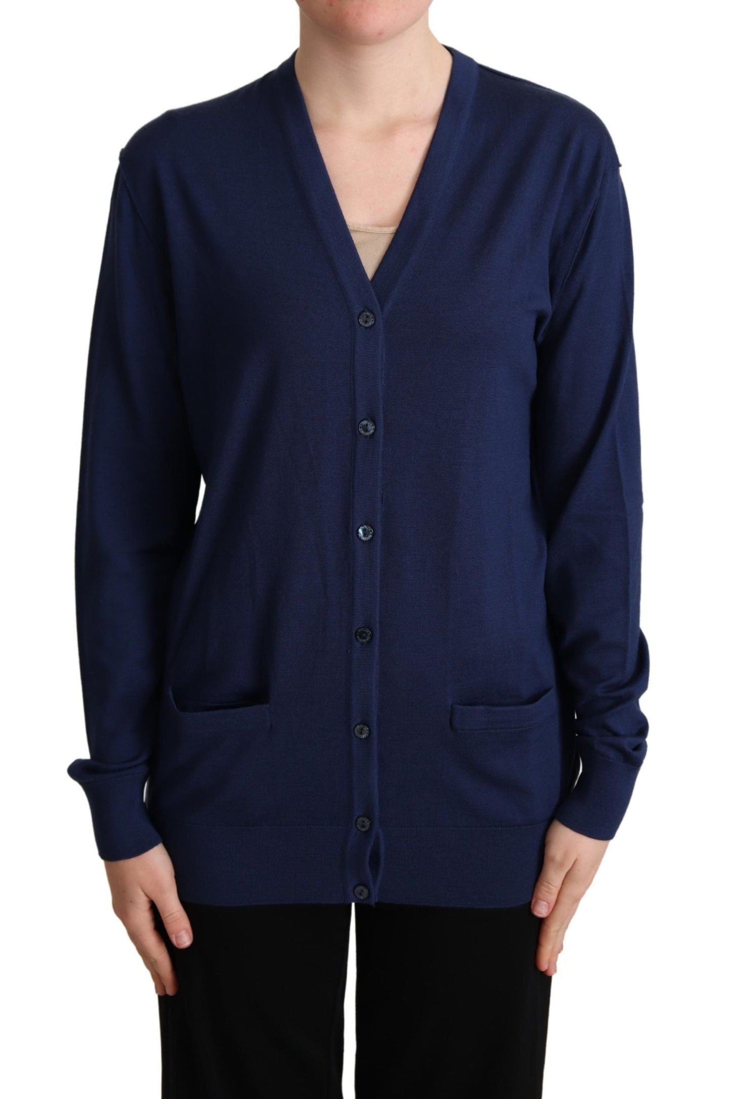Dolce & Gabbana Blue Virgin Wool Button Down Cardigan Women's Sweater