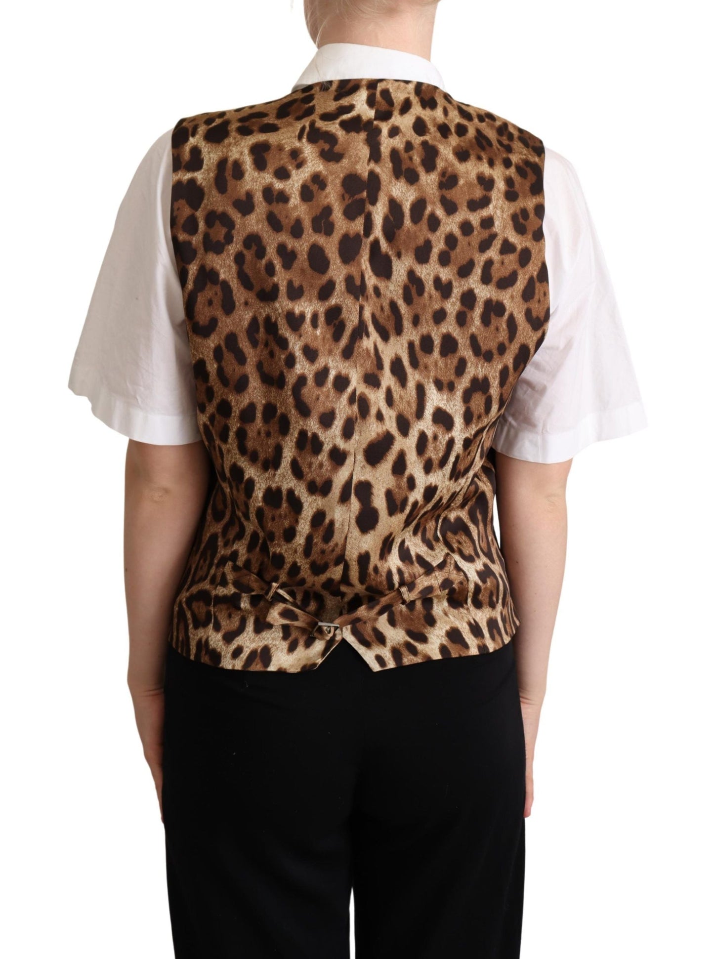 Dolce & Gabbana Gray Wool Leopard Print Waistcoat Women's Vest