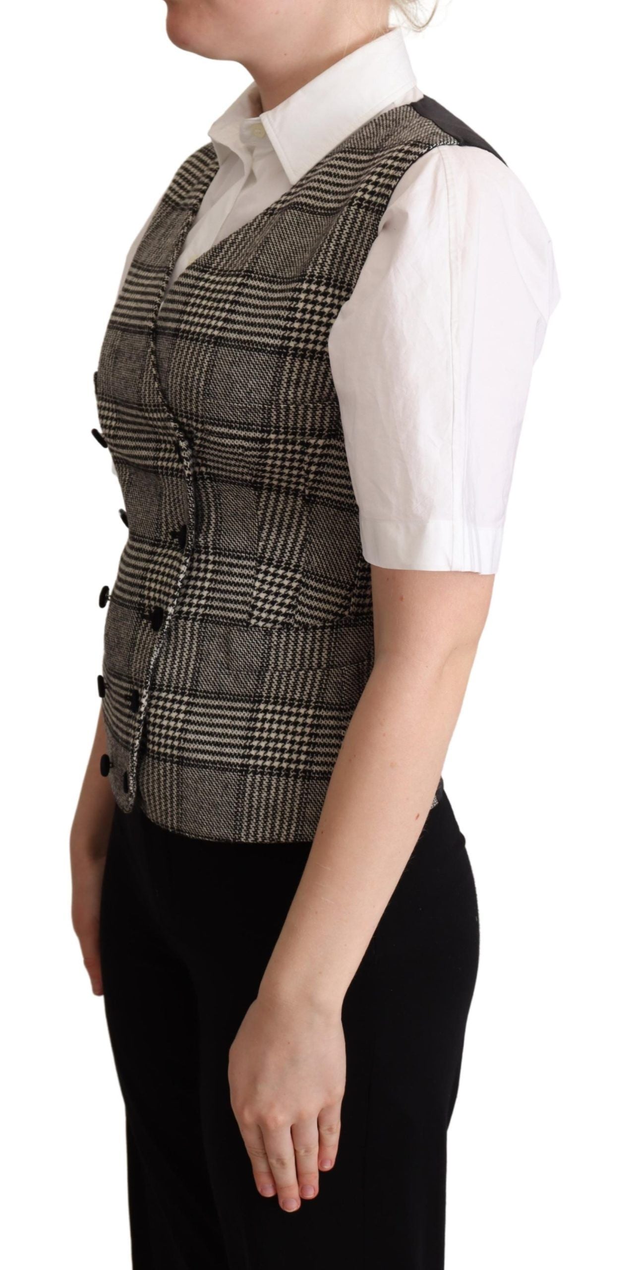 Dolce & Gabbana Gray Checkered Sleeveless Waistcoat Women's Vest