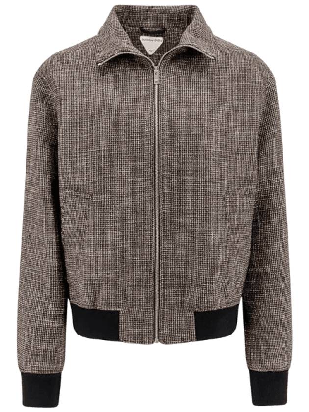 Bottega Veneta Pied De Poule Blouson Zip Up Jacket Black Charcoal