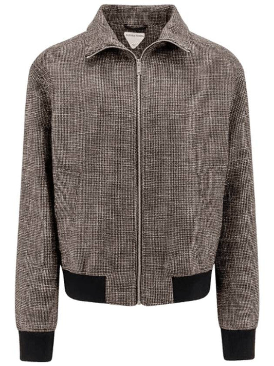 Bottega Veneta Pied De Poule Blouson Zip Up Jacket Black Charcoal