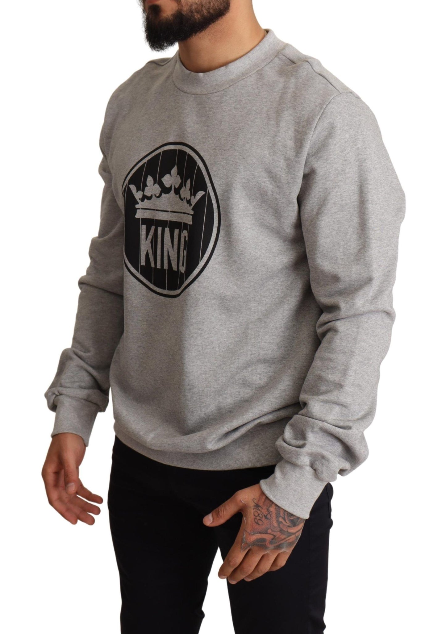 Dolce & Gabbana Gray Crown King Print Cotton Men's Sweater