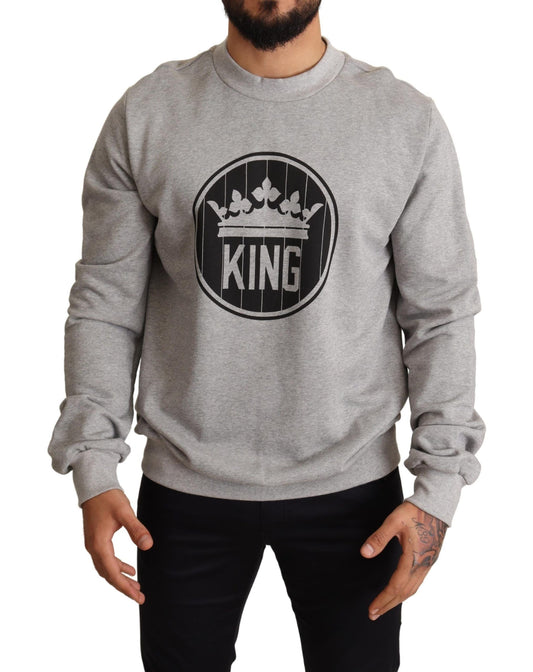 Dolce & Gabbana Gray Crown King Print Cotton Men's Sweater