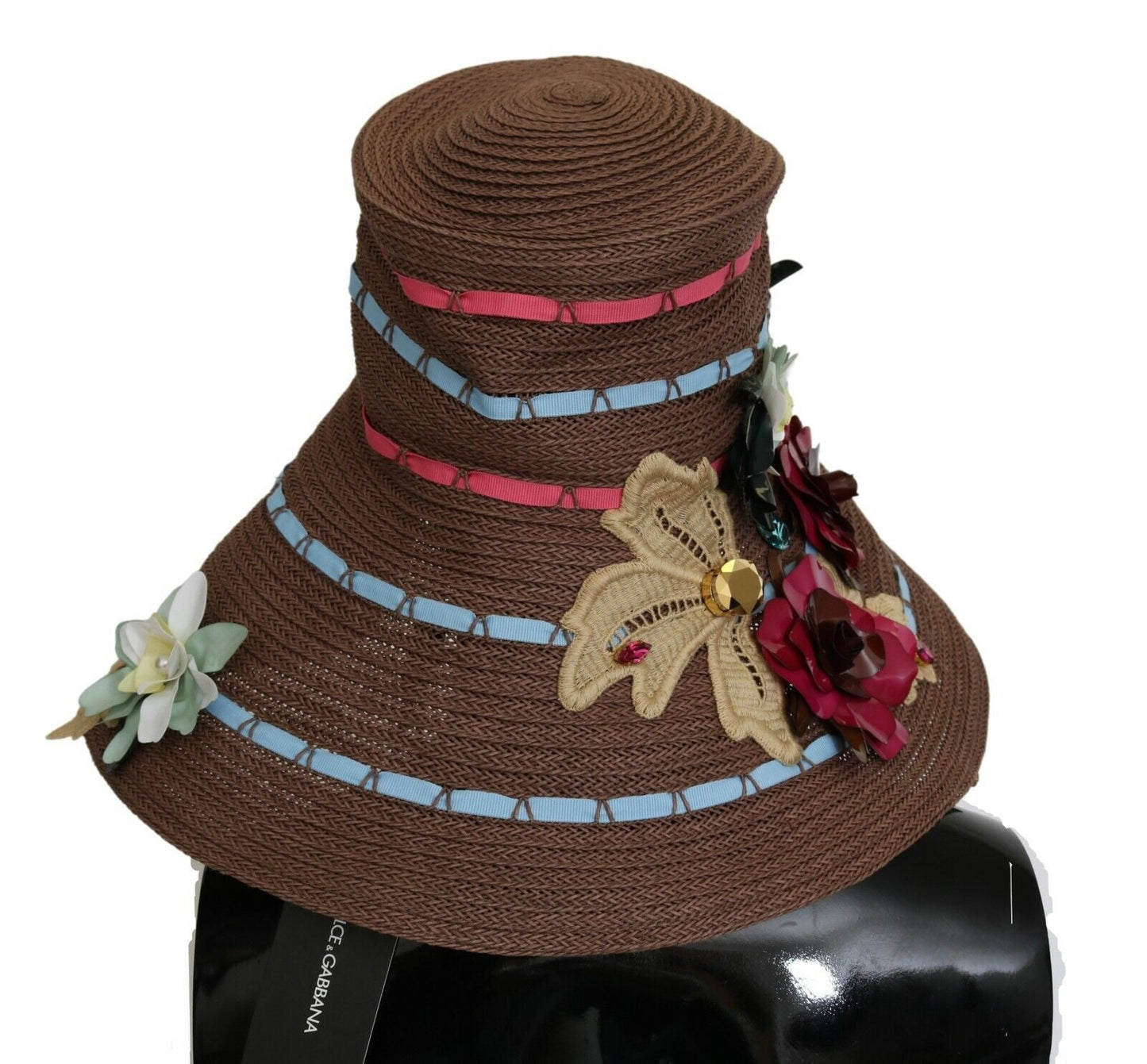 Dolce & Gabbana Brown Knitted Straw Floral Women's Hat