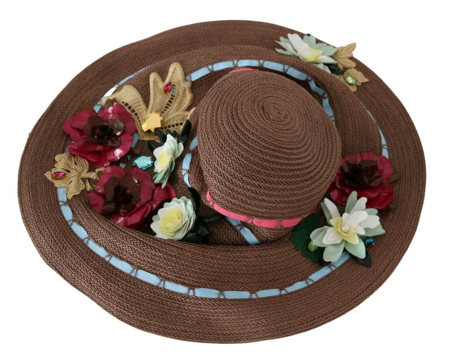 Dolce & Gabbana Brown Knitted Straw Floral Women's Hat