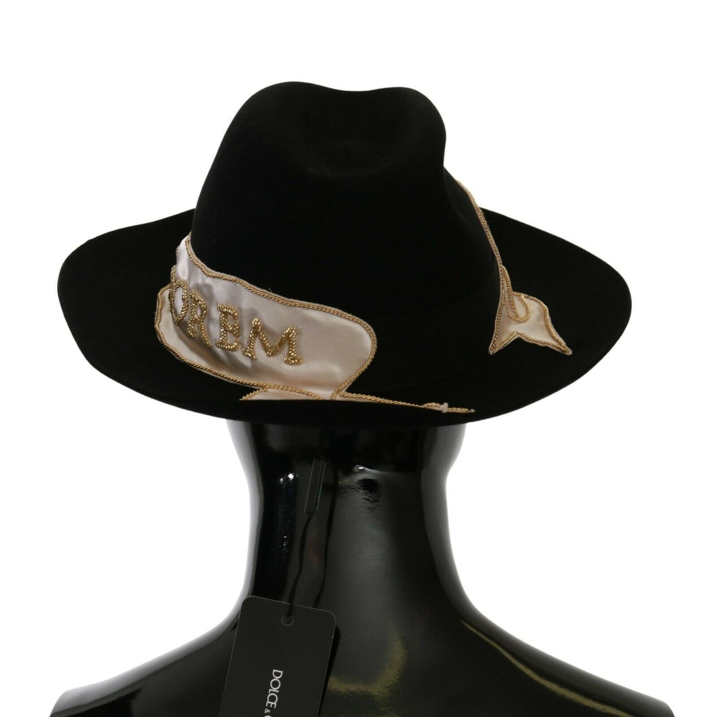 Dolce & Gabbana Black Lapin Amor Gignit Wide Brim Panama Women's Hat