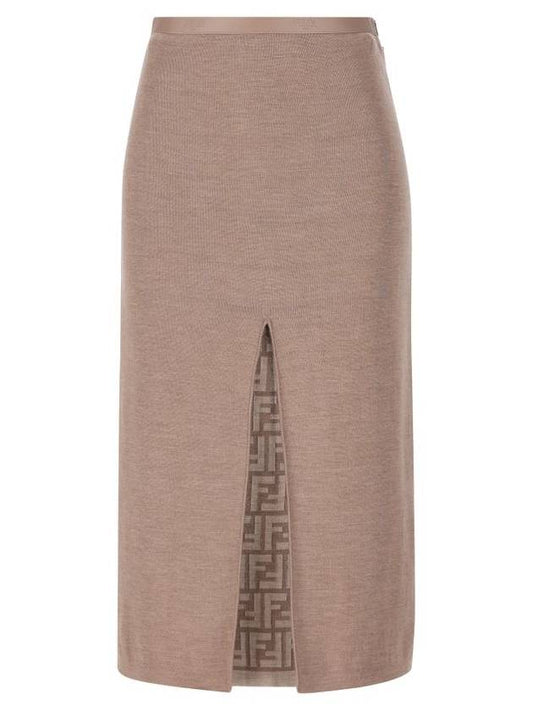 Fendi Midi Wool H-Line Skirt Grey