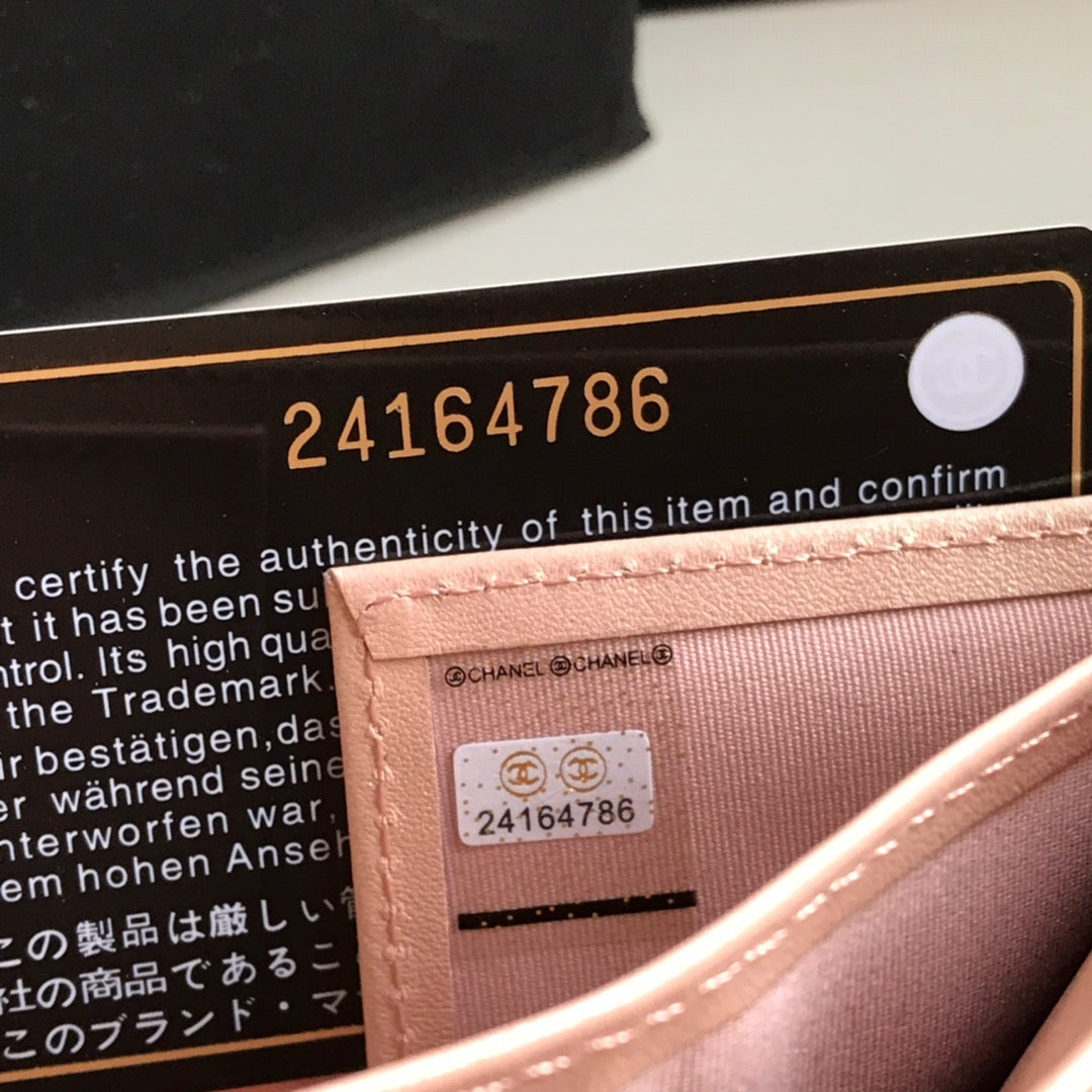 CHANEL FLAP CARD HOLDER 11.5 PALE PINK GRAINED CALFSKIN GOLD ICON
