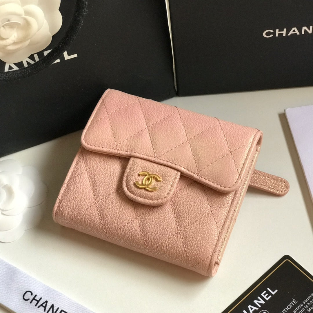 CHANEL FLAP CARD HOLDER 11.5 PALE PINK GRAINED CALFSKIN GOLD ICON