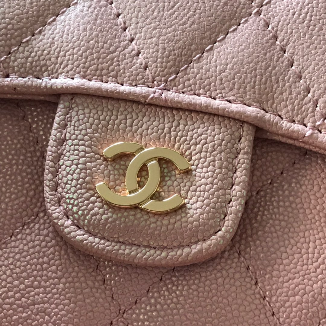 CHANEL FLAP CARD HOLDER 11.5 PALE PINK GRAINED CALFSKIN GOLD ICON
