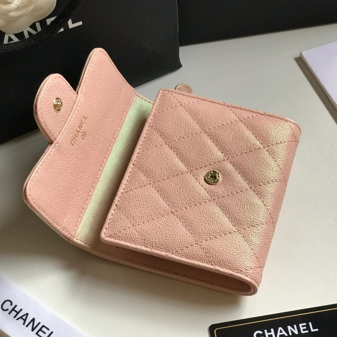 CHANEL FLAP CARD HOLDER 11.5 PALE PINK GRAINED CALFSKIN GOLD ICON
