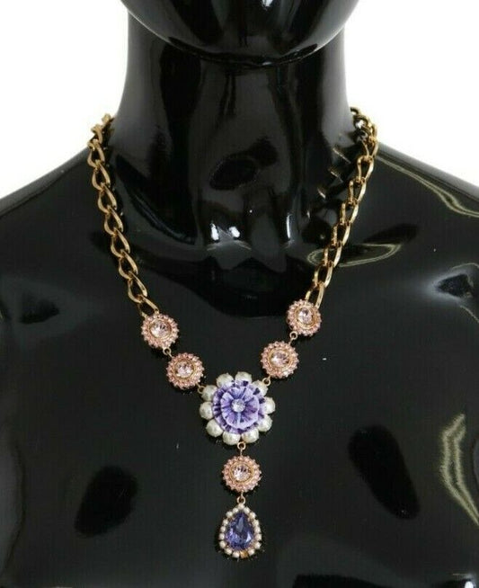 Dolce & Gabbana Pink Gold Brass Crystal Purple Pearl Women's Pendants
