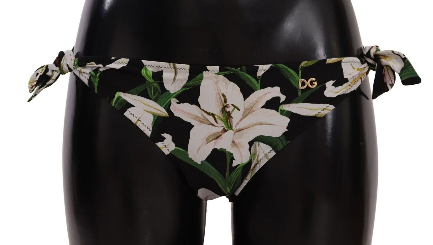 Dolce & Gabbana Bikini Bottom Black Lily Print Swimsuit Women's Swimwear