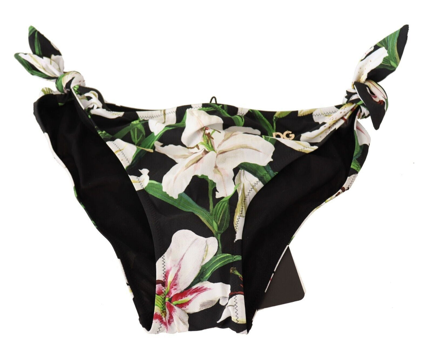 Dolce & Gabbana Bikini Bottom Black Lily Print Swimsuit Women's Swimwear