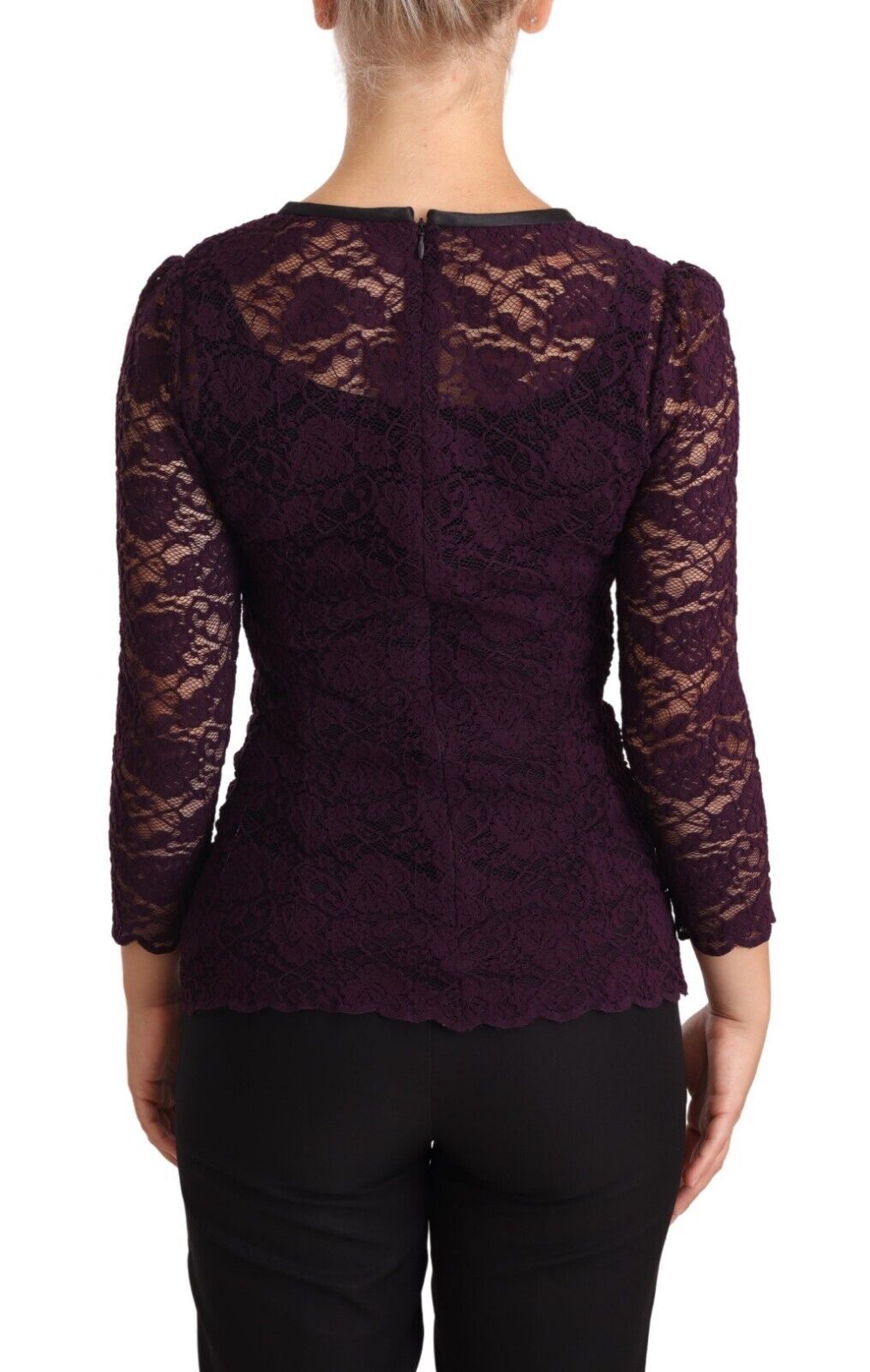 Dolce & Gabbana Purple Lace Long Sleeve Top Women's Blouse