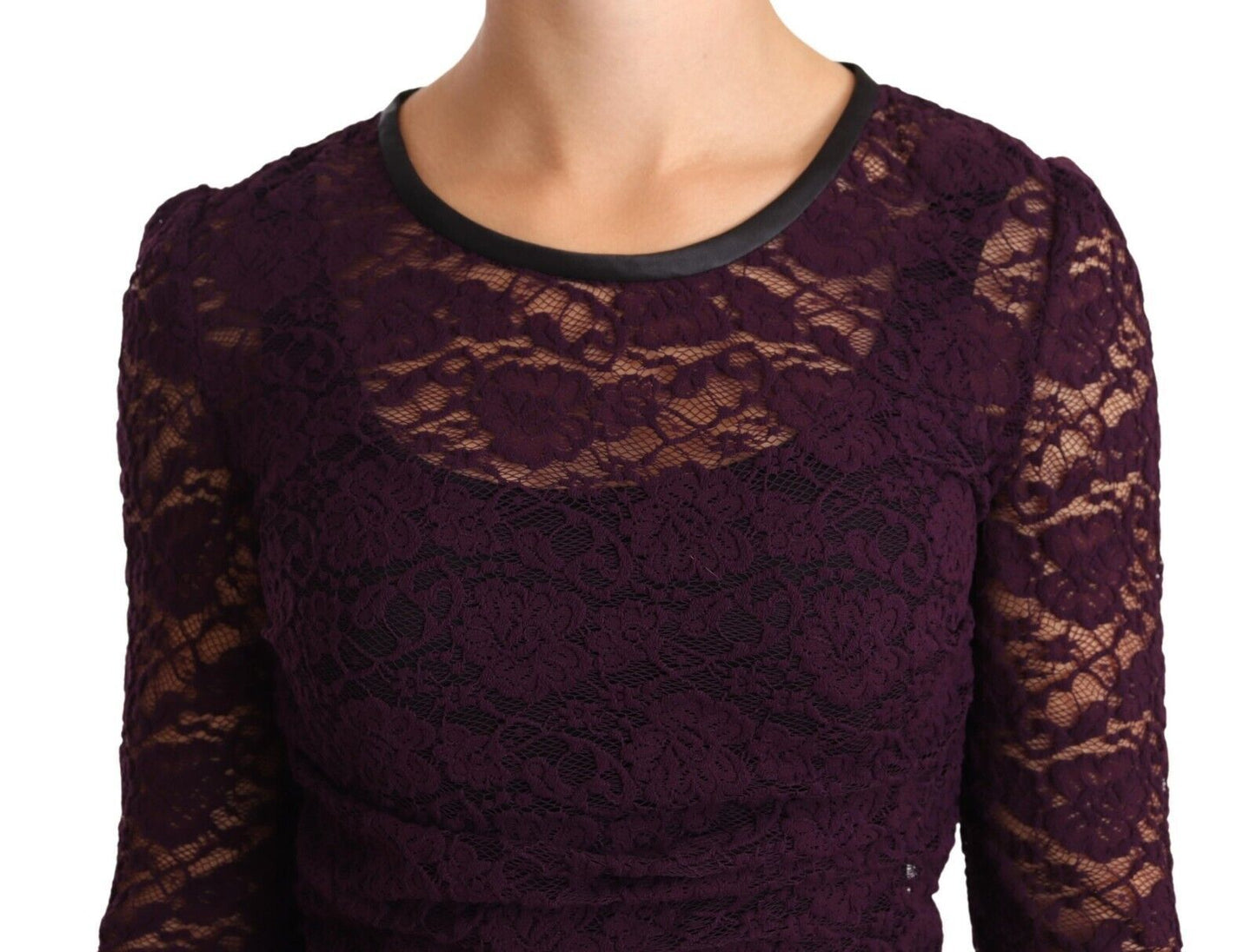 Dolce & Gabbana Purple Lace Long Sleeve Top Women's Blouse