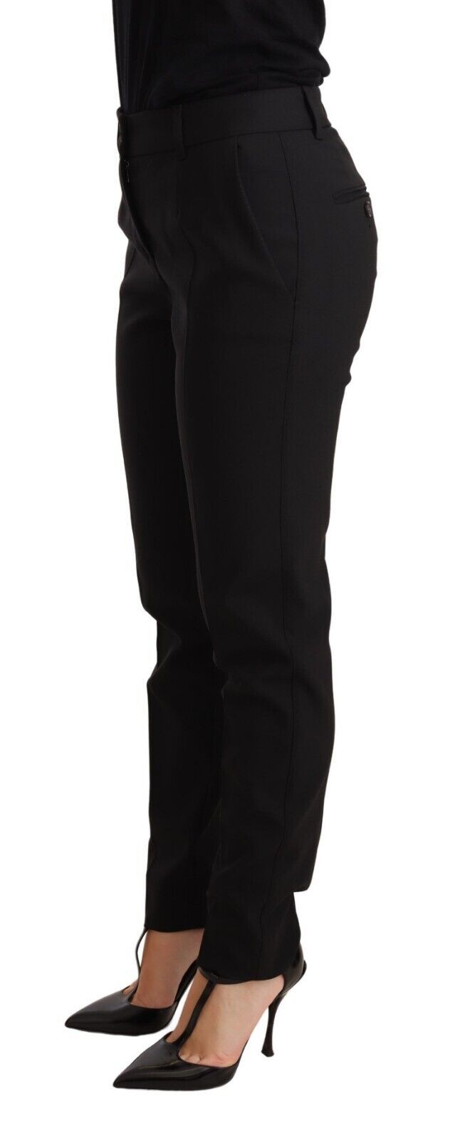 Dolce & Gabbana Black Tapered Women Trouser Virgin Wool Women's Pants