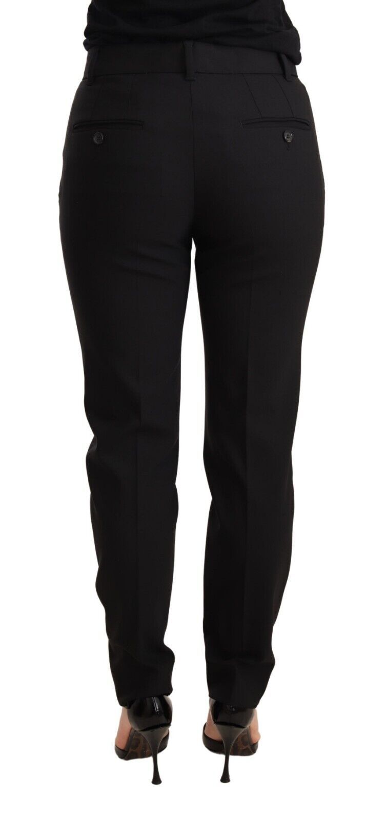 Dolce & Gabbana Black Tapered Women Trouser Virgin Wool Women's Pants