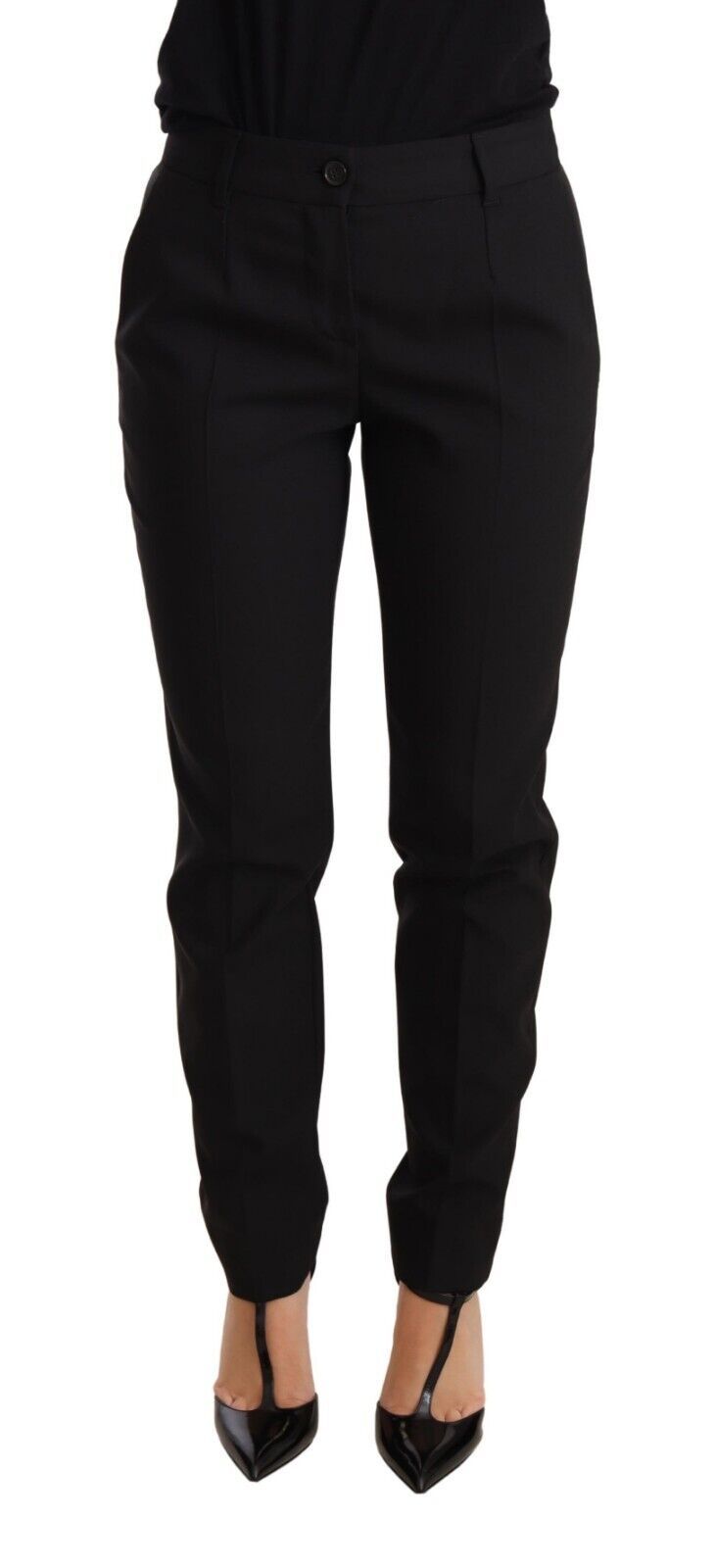 Dolce & Gabbana Black Tapered Women Trouser Virgin Wool Women's Pants