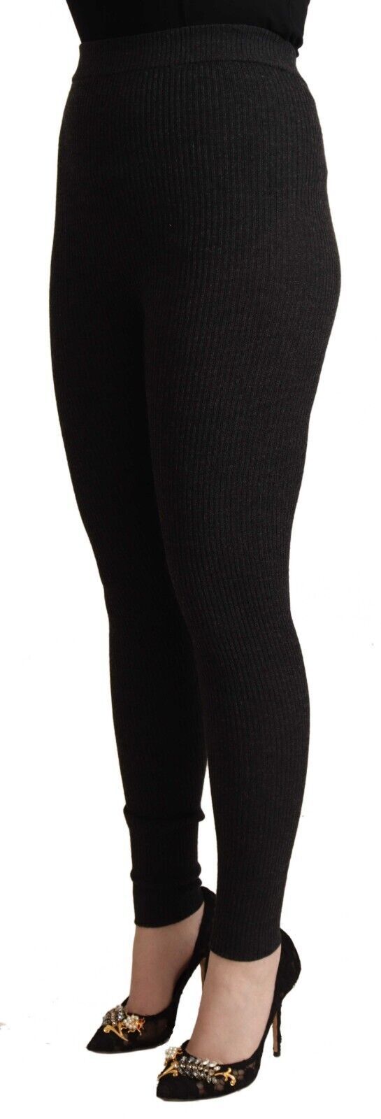 Dolce & Gabbana Black Virgin Wool Stretch Waist Tights Women's Pants