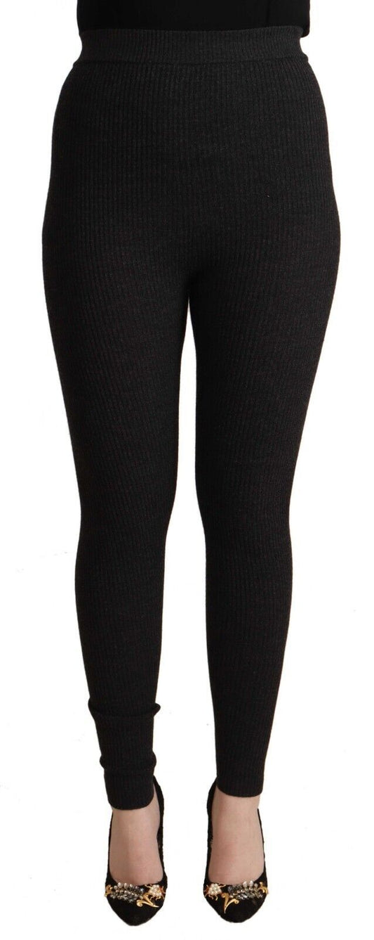 Dolce & Gabbana Black Virgin Wool Stretch Waist Tights Women's Pants
