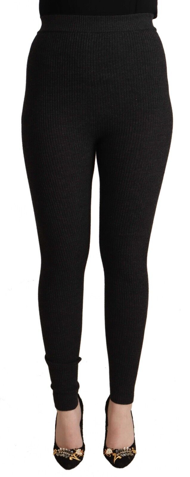 Dolce & Gabbana Black Virgin Wool Stretch Waist Tights Women's Pants