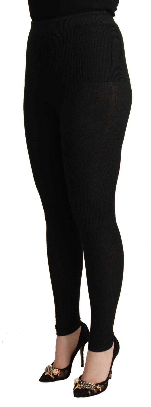 Dolce & Gabbana Black Cashmere Stretch Waist Tights Women's Pants