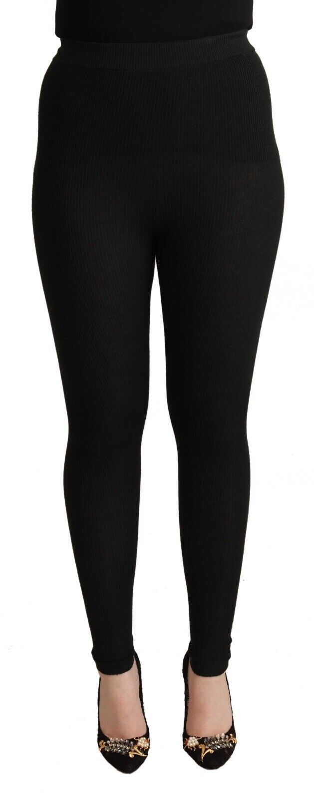 Dolce & Gabbana Black Cashmere Stretch Waist Tights Women's Pants