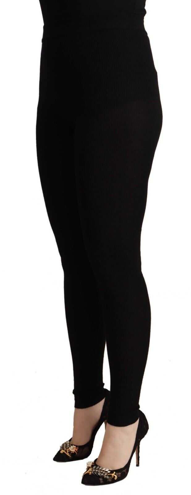 Dolce & Gabbana Black Cashmere Stretch Waist Tights Women's Pants