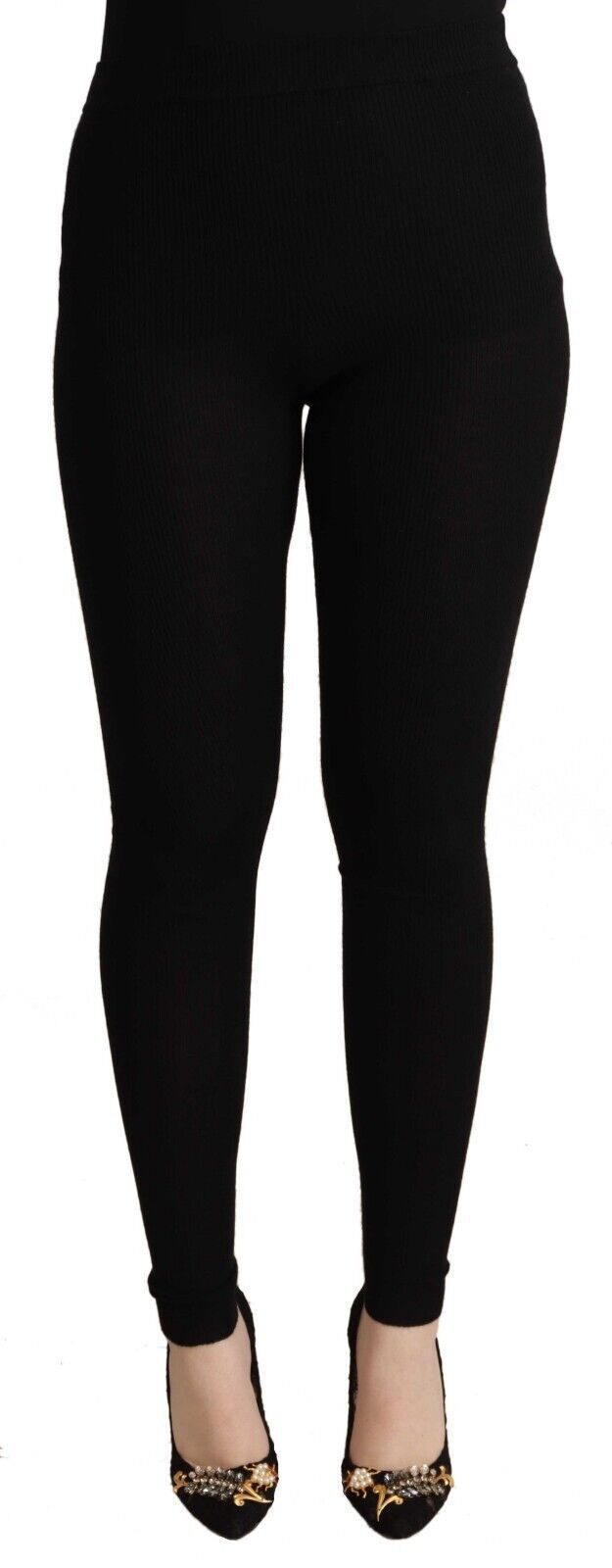Dolce & Gabbana Black Cashmere Stretch Waist Tights Women's Pants