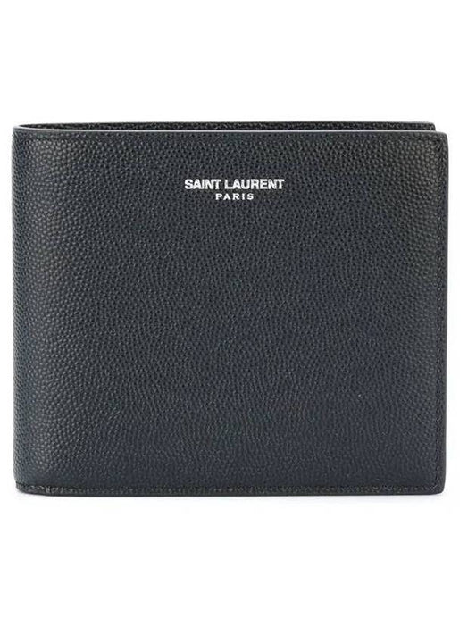 Saint Laurent Classic Logo Textured Leather Half Wallet Black